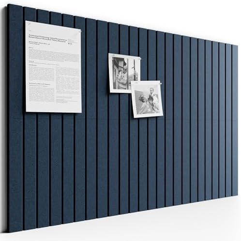 Large Felt Bulletin Board, 36" x 24" Cork Board Alternative, 6-Pack Fine Stripe Felt Wall Tiles with 30 Push Pins and 40 Adhesive Tabs, Ideal for Office, Home & Classroom, Carbon Blue