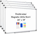 4 Pack Double-Sided Magnetic Aluminum Frame Whiteboard, 24" x 18" | White Board for Wall, Hanging Mounting White Board Dry Erase Board Marker Board for Kitchen, Memo, School, Home, Office