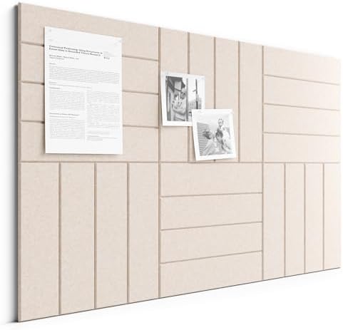 Large Felt Bulletin Board, 36" x 24" Cork Board Alternative, 6-Pack Bold Stripe Felt Wall Tiles with 30 Push Pins and 40 Adhesive Tabs, Ideal for Office, Home & Classroom, Oatmeal