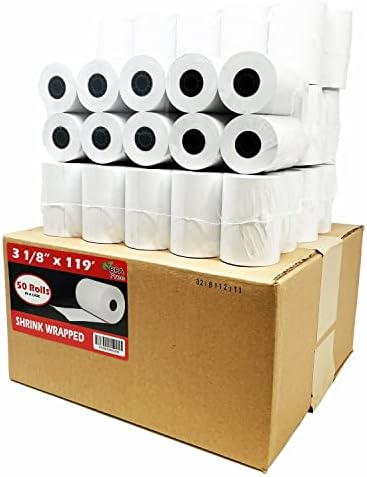 3-1/8" (80mm) 3.125" WIDTH 119' 50 Rolls in a Case 7/16" CORE BPA Free Thermal Paper Rolls Made In USA from .