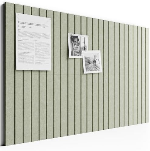 Large Cork Board Alternative - Slat Wall Paneling, Felt Bulletin Board Tiles for Office Decor, Push pin Board Office Wall Organizer -8 Vertical Stripes-6-Pack-Sage