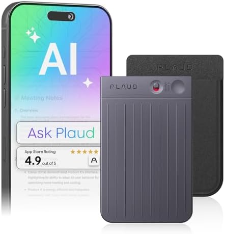 Note AI Voice Recorder, Note Taker w/Case, App Control, Transcribe & Summarize with AI, Support 112 Languages, for Meetings, Calls, Lectures, Professionals, Teams, Black, Non-Pro Version