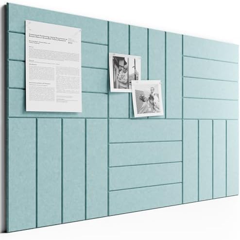 Large Felt Bulletin Board, 36" x 24" Cork Board Alternative, 6-Pack Bold Stripe Felt Wall Tiles with 30 Push Pins and 40 Adhesive Tabs, Ideal for Office, Home & Classroom, Teal Blue