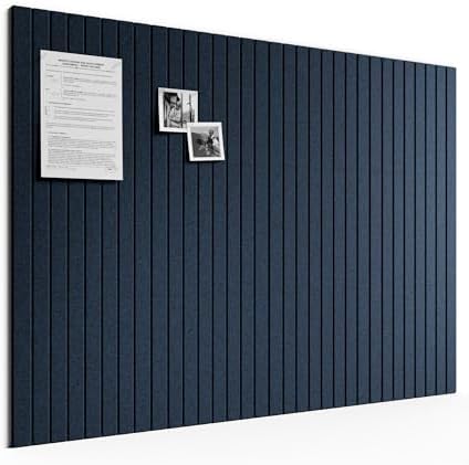Large Felt Bulletin Board, 48" x 36" Cork Board Alternative, 12-Pack Fine Stripe Felt Wall Tiles with 30 Push Pins and 70 Adhesive Tabs, Ideal for Office, Home & Classroom, Carbon Blue