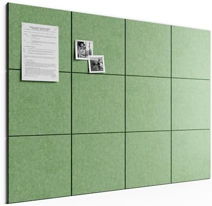 Large Felt Bulletin Board, 48" x 36" Cork Board Alternative, 12-Pack Solid Felt Wall Tiles with 30 Push Pins and 70 Adhesive Tabs, Ideal for Office, Home & Classroom, Moss Green