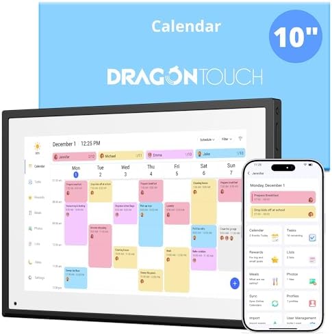 10.1" Digital Calendar Chore Chart, 1080P Full HD Interactive Touchscreen, 2026 Electronic Calendar Desk Mountable for Seamless Scheduling, Calendrier numerique Black