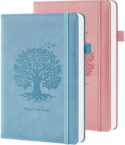 Lined Journal Notebook for Women Men, 2 Pack, 160 Pages per Pack, A5 (5.7'' x 8.4") Hardcover Journaling Notebook College Ruled for Writing Work, School Office Supplies, Pink & Blue, 100GSM Paper