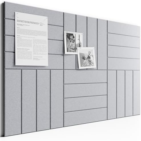 Large Felt Bulletin Board, 36" x 24" Cork Board Alternative, 6-Pack Bold Stripe Felt Wall Tiles with 30 Push Pins and 40 Adhesive Tabs, Ideal for Office, Home & Classroom, Soft Gray