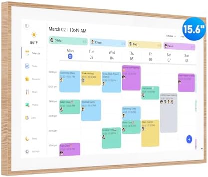 Digital Calendar, 15.6 Inch Wall Planner Electronic Calendar & Chore Chart, Smart Touchscreen Interactive Display for Family Schedules, Great for Organizing Your Routines, Wall & Desk Mountable (Teak Wood, 15.6 Inch)