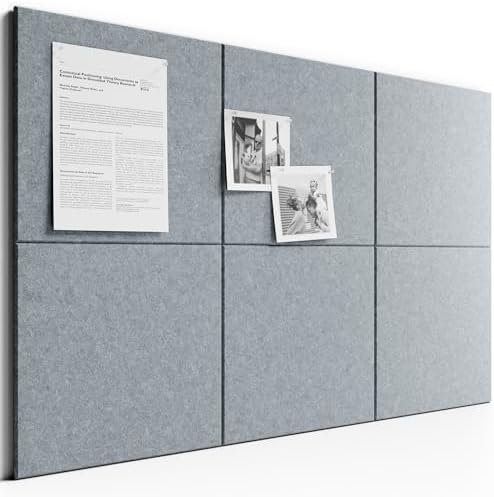 Large Felt Bulletin Board, 36" x 24" Cork Board Alternative, 6-Pack Solid Felt Wall Tiles with 30 Push Pins and 40 Adhesive Tabs, Ideal for Office, Home & Classroom, Blue Gray