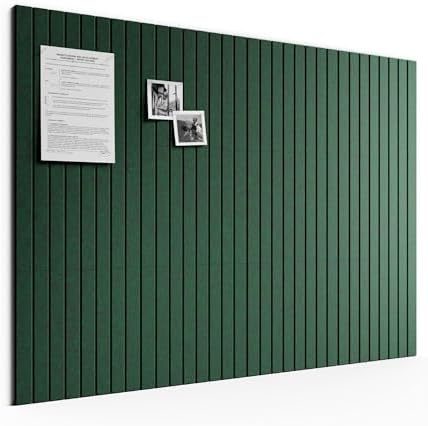 Large Felt Bulletin Board, 48" x 36" Cork Board Alternative, 12-Pack Fine Stripe Felt Wall Tiles with 30 Push Pins and 70 Adhesive Tabs, Ideal for Office, Home & Classroom, Pine Green