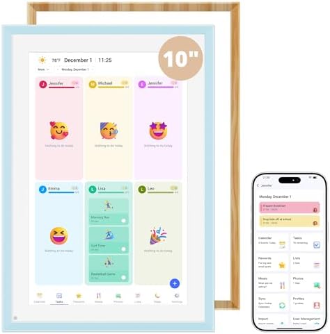 10.1" Digital Calendar Swappable Dual Frame Chore Chart – 1080P Full HD Interactive Touchscreen, 2026 Smart Family Planner, Digital Calendar Wall & Desk Mountable for Seamless Scheduling