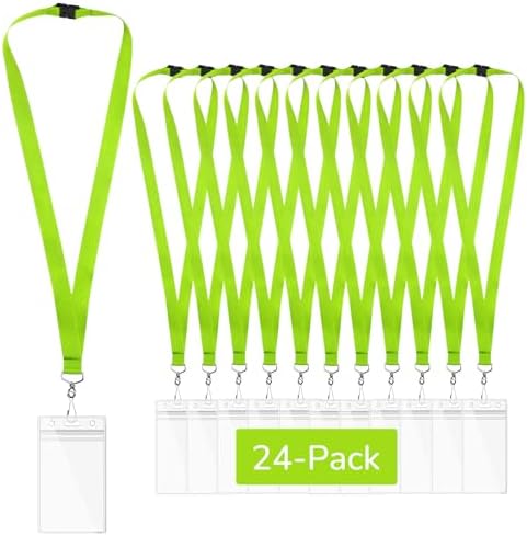 Breakaway Lanyards with Waterproof Badge Holders, Metal Hook, Polyester Neck Straps for ID Cards, Events, Office, and Schools (24, Apple Green)