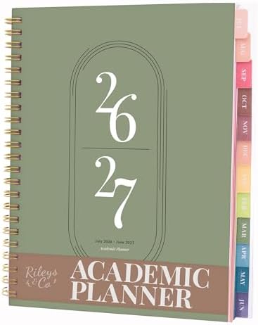 Rileys Academic Planner 2026-2027, Daily, Weekly & Monthly Planner, July 2026 - June 2027, Student Notes Pages, Twin-Wire Binding Weekly Agenda for School & Work (20 x 15 cm, Green)