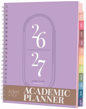 Rileys Academic Planner 2026-2027, Daily, Weekly & Monthly Planner, July 2026 - June 2027, Student Notes Pages, Twin-Wire Binding Weekly Agenda for School & Work (20 x 15 cm, Lilac)