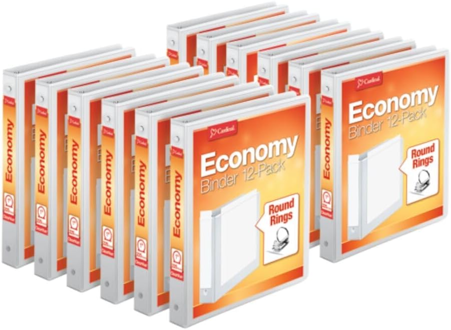 Binders 3 Ring, 1 Inch Round Ring, ClearVue Custom Cover, White, Holds 225 Sheets, Non-Stick PVC-Free, Recycled Board, Case of 12 for Office or School Organization