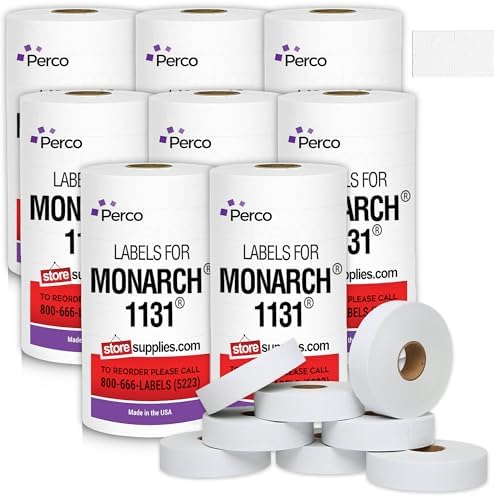 White Pricing Labels for Monarch 1131 Price Gun – 8 Sleeves, 64 Rolls Value Pack - 160,000 Price Marking Labels – with Ink Rolls Included