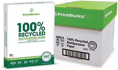 100% Recycled Printer Paper 8.5" x 11" White - 20 lb Copy & Multipurpose Computer Paper - 6 Packs, 2400 Sheets - Made in The USA - 92 Bright - Printer & Copier Compatible (00018C)