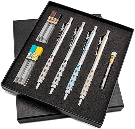 Arts GraphGear 1000 Premium Mechanical Drafting Pencil Set, Rectractable, For Students, Architects, Engineers, Artists, 4 Assorted Mechancical Pencils and Leads, Refill Erasers, Box Set