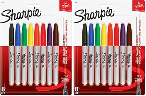 Permanent Markers, Fine Point, Assorted Colours, 8 Count (Pack of 2)