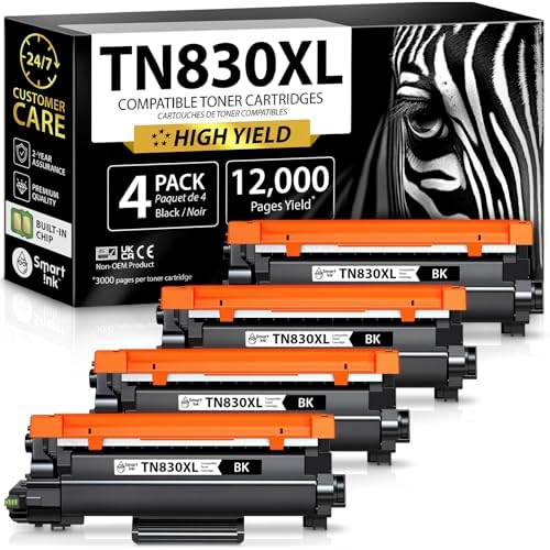 Compatible TN830XL Toner Cartridge Replacement for Brother TN830XL TN830BK TN830 XL with CHIP (4 Pack) to use with DCP-L2640DW HL-L2460DW MFC-L2820DW HL-L2400D HL-L2405W HL-L2865DW Printers