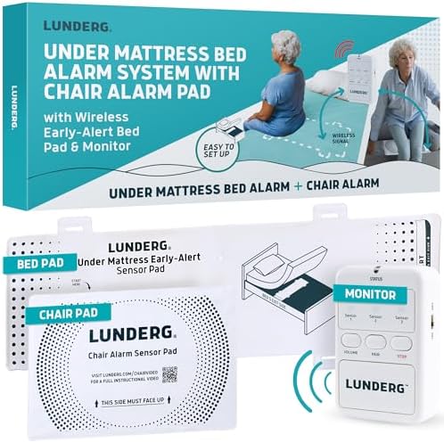 Under Mattress Bed & Chair Alarm Set - Invisible Wireless Sensor Pad with Early Alert & Pager - Our Most Advanced Fall Prevention for Dementia Care - Ideal for Loved Ones Who Refuse Help
