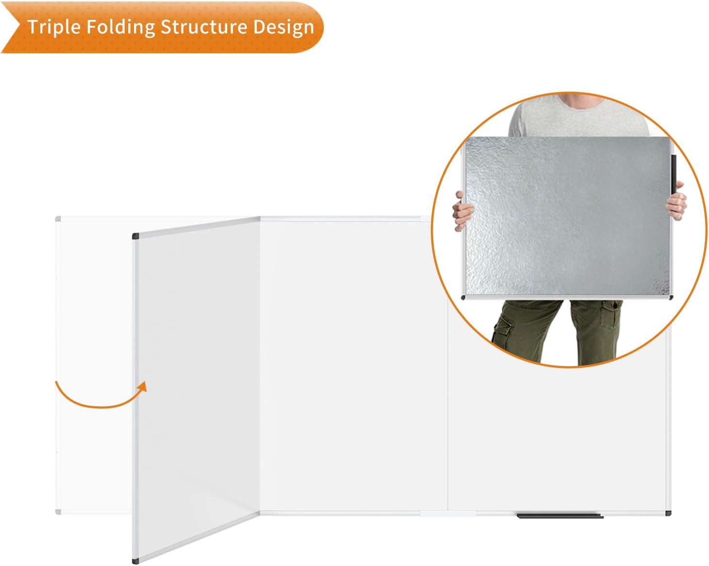 Large Magnetic Whiteboard, 96 X 48 Inches,Foldable Dry Erase Board | Wall Mounted White Board for School Office and Home 8' X 4'