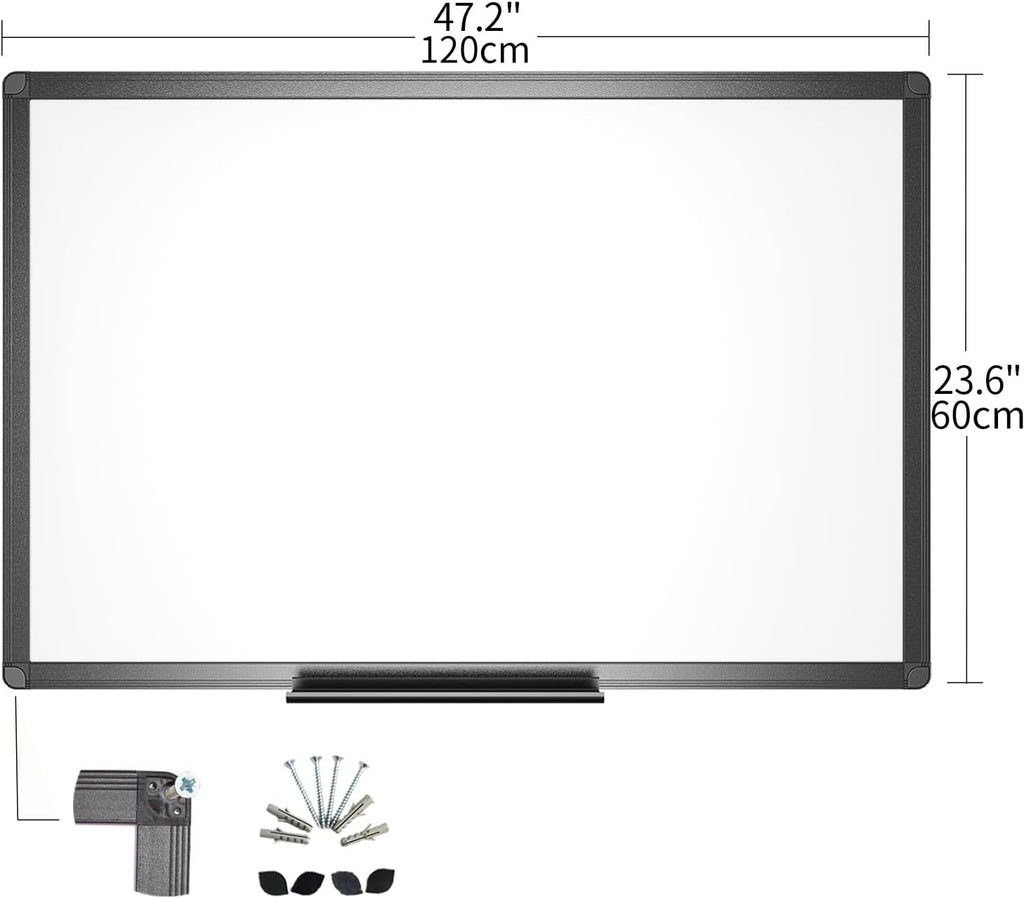 Magnetic Whiteboard/Dry Erase Board with Black Aluminium Frame, 48 X 24 Inches, Includes 1 Eraser & 2 Markers & 4 Magnets | Includes 1 Eraser, 2 Markers & 4 Magnets, Wall Mounted Whiteboard for School Office and Home