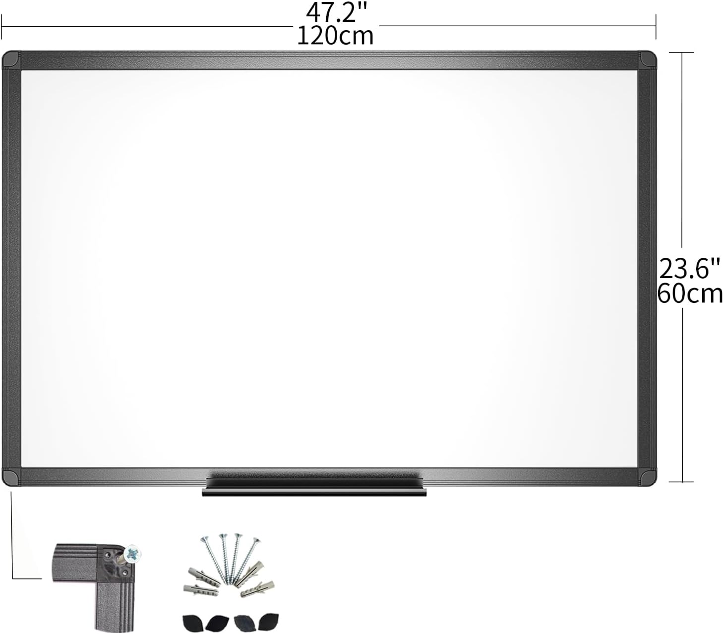 Magnetic Whiteboard/Dry Erase Board with Black Aluminium Frame, 48 X 24 Inches, Includes 1 Eraser & 2 Markers & 4 Magnets | Includes 1 Eraser, 2 Markers & 4 Magnets, Wall Mounted Whiteboard for School Office and Home