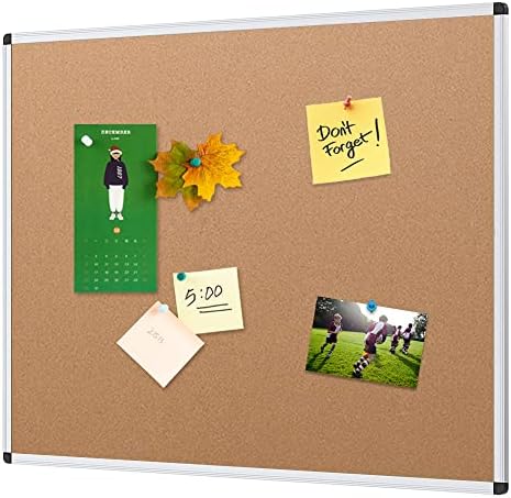 Cork Notice Board, 48 X 36 Inches, Cork Bulletin Board with Silver Aluminium Frame