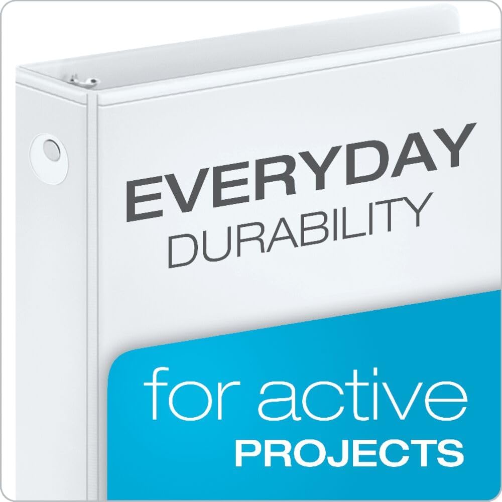 Binders 3 Ring, 1 Inch Round Ring, ClearVue Custom Cover, White, Holds 225 Sheets, Non-Stick PVC-Free, Recycled Board, Case of 12 for Office or School Organization
