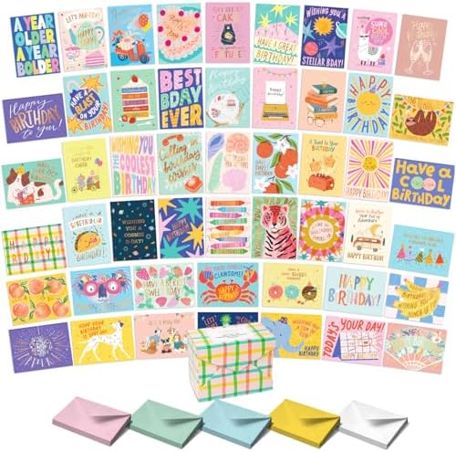 Happy Birthday Cards with Envelopes and Assortment Box – Variety Set of 50 Assorted Birthday Notes. Perfect Bulk Pack for Celebrations, Office, Friends, Family, and Special Occasions-4x5.5"