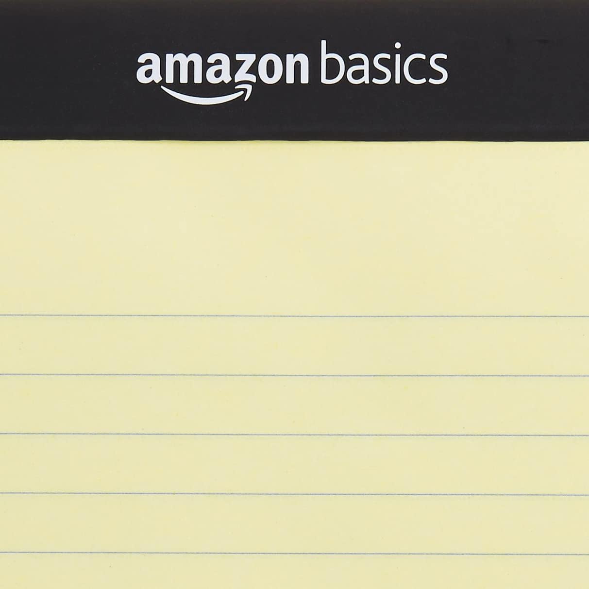 Basics Wide Ruled Lined Writing Note Pad, 8.5" x 11.75", Canary, 600 Perforated Sheets, 12-Pack of 50