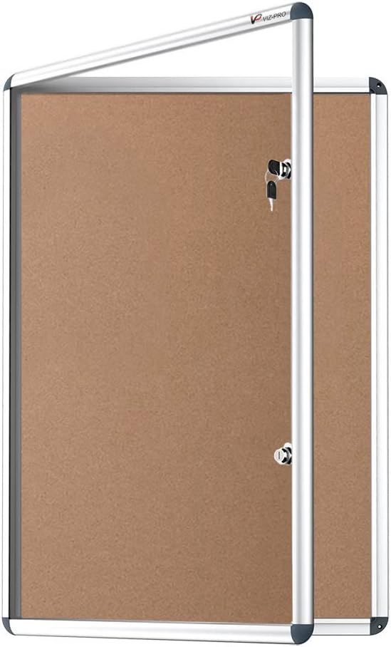 Tamperproof Lockable Cork Noticeboard Class 1 Aluminium Framed 48x36 Inches