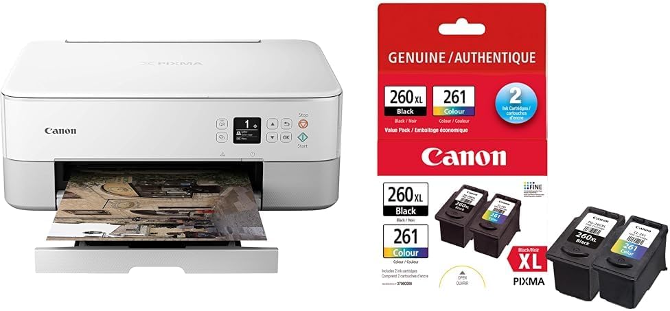 PIXMA TS5320a Wireless Inkjet All-in-One Printer, White + PG-260XL Black/CL-261 Colour High-Yield Ink Value Pack (2 Count)