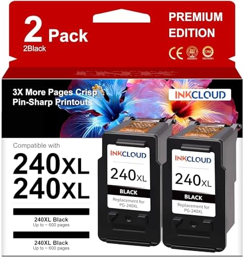 Remanufactured PG-240 XL Black Ink Cartridge Compatible with Canon 240 240XL PG-240XL Work with Pixma MG3600 MG3222 MG3220 MG3620 MX432 MG3122 TS5120 MG2120 MX452 MG2220 MG3120 MX522 MG4220 2Black | Compatible with Canon PIXMA MG3620 MG3520 TS5120 MX472 M
