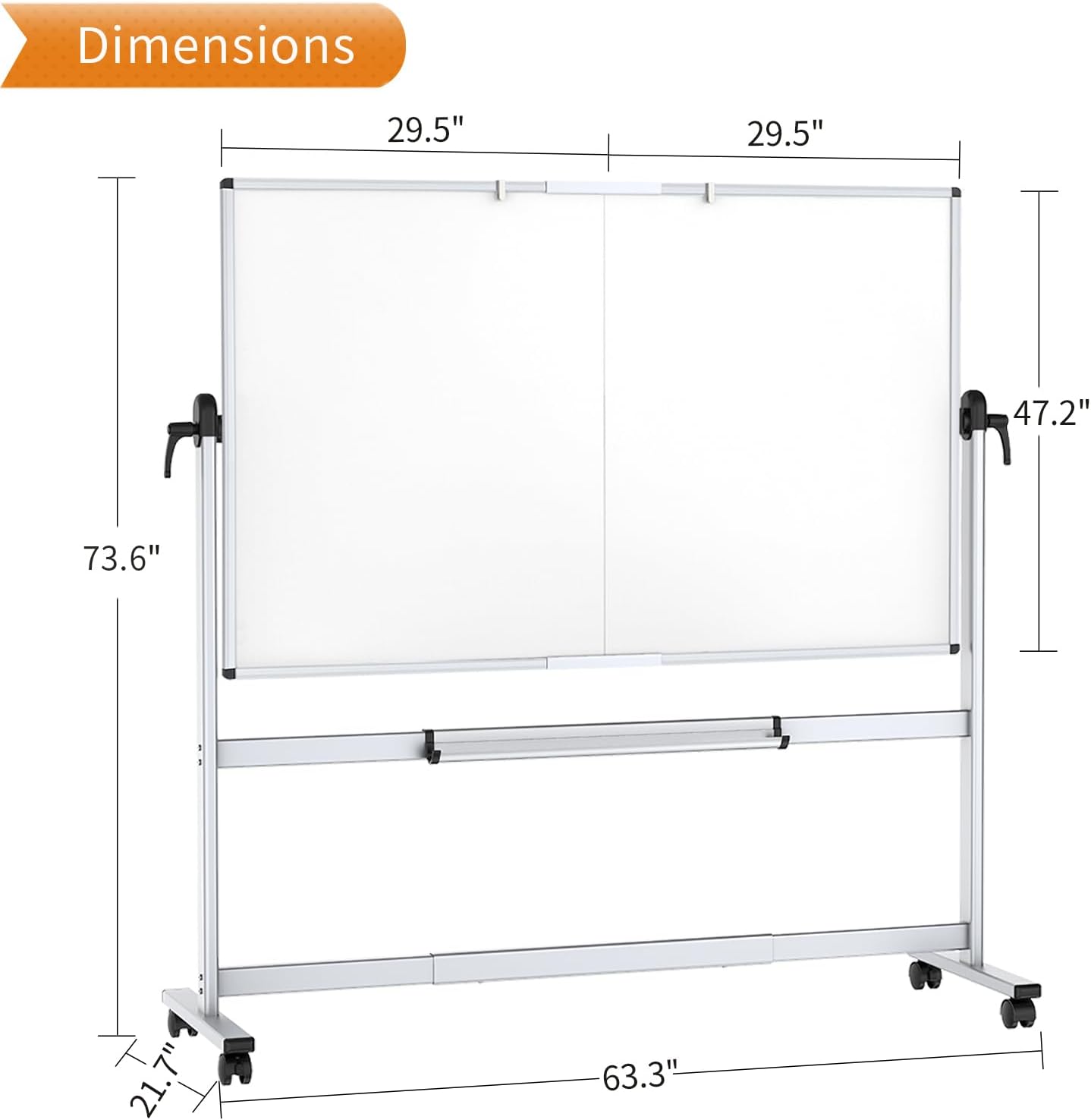 Double-Sided Mobile Whiteboard, 60 x 48 Inches, Magnetic Rolling Dry Erase White Board on Wheels with Aluminium Frame and Stand
