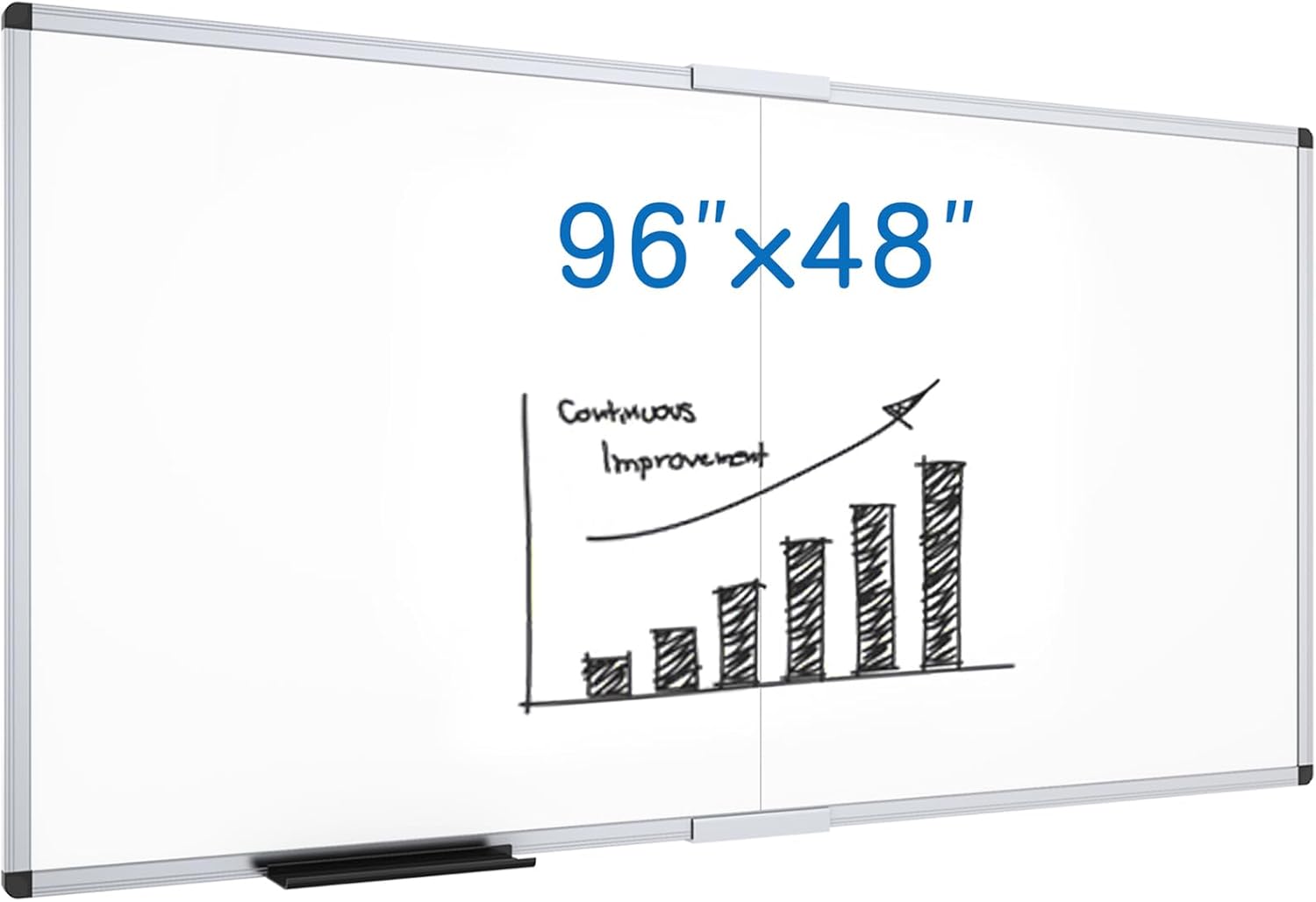 Magnetic Dry Erase Board/Foldable Whiteboard, 96 X 48 Inches | Silver Aluminum Frame, Wall-Mounted Board with Marker Tray for School Office and Home 8' X 4'