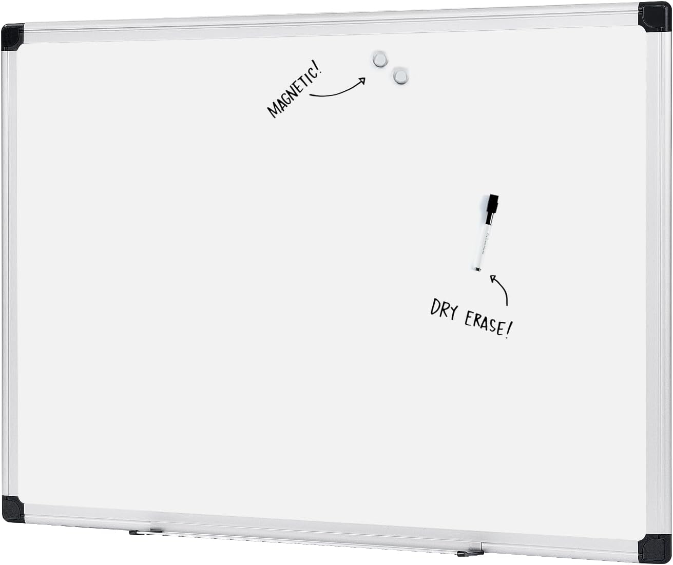 Basics Magnetic Whiteboard/Dry Erase Board, 36 x 48-Inch, Aluminum Frame, Silver/White