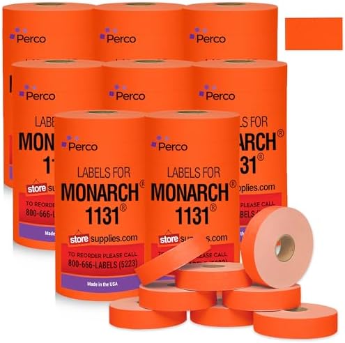 Fluorescent Red Pricing Labels for Monarch 1131 Price Gun – 8 Sleeves, 64 Rolls Value Pack - 160,000 Price Marking Labels – with Ink Rolls Included