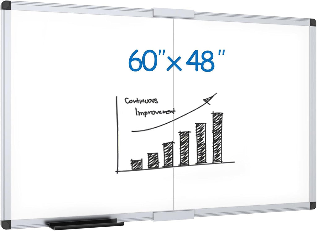 Magnetic Dry Erase Board/Foldable Whiteboard, 60 X 48 Inches | Silver Aluminum Frame, Wall-Mounted Board with Marker Tray for School Office and Home 5' X 4'