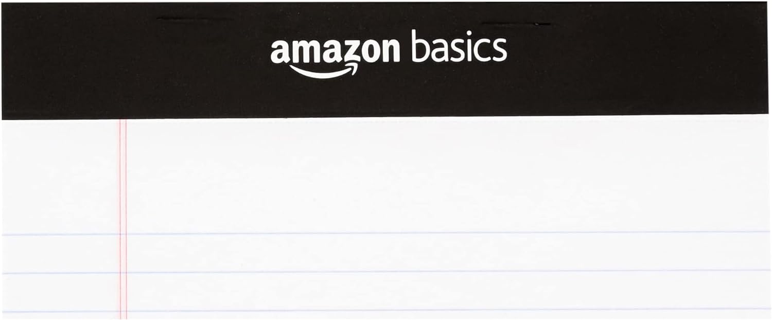 Basics Narrow Ruled Lined Writing Note Pad, 5 inch x 8 inch, White, 12 Count (12 Pack of 50 pages)