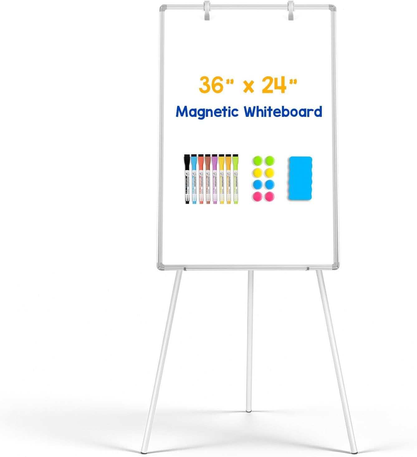 Magnetic Whiteboard Easel, 36"x24" | Height Adjustable Flipchart Easel with Stand, Large Aluminium Frame White Board for Office or Teaching at Home & Classroom