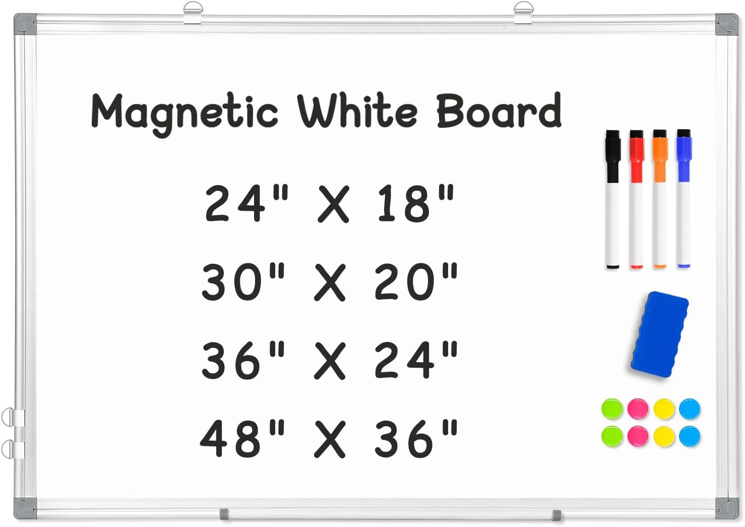 Double-Sided Magnetic Aluminum Frame Whiteboard, 48" x 36" | White Board for Wall, Hanging Mounting White Board Dry Erase Board Marker Board for Kitchen, Memo, School, Home, Office