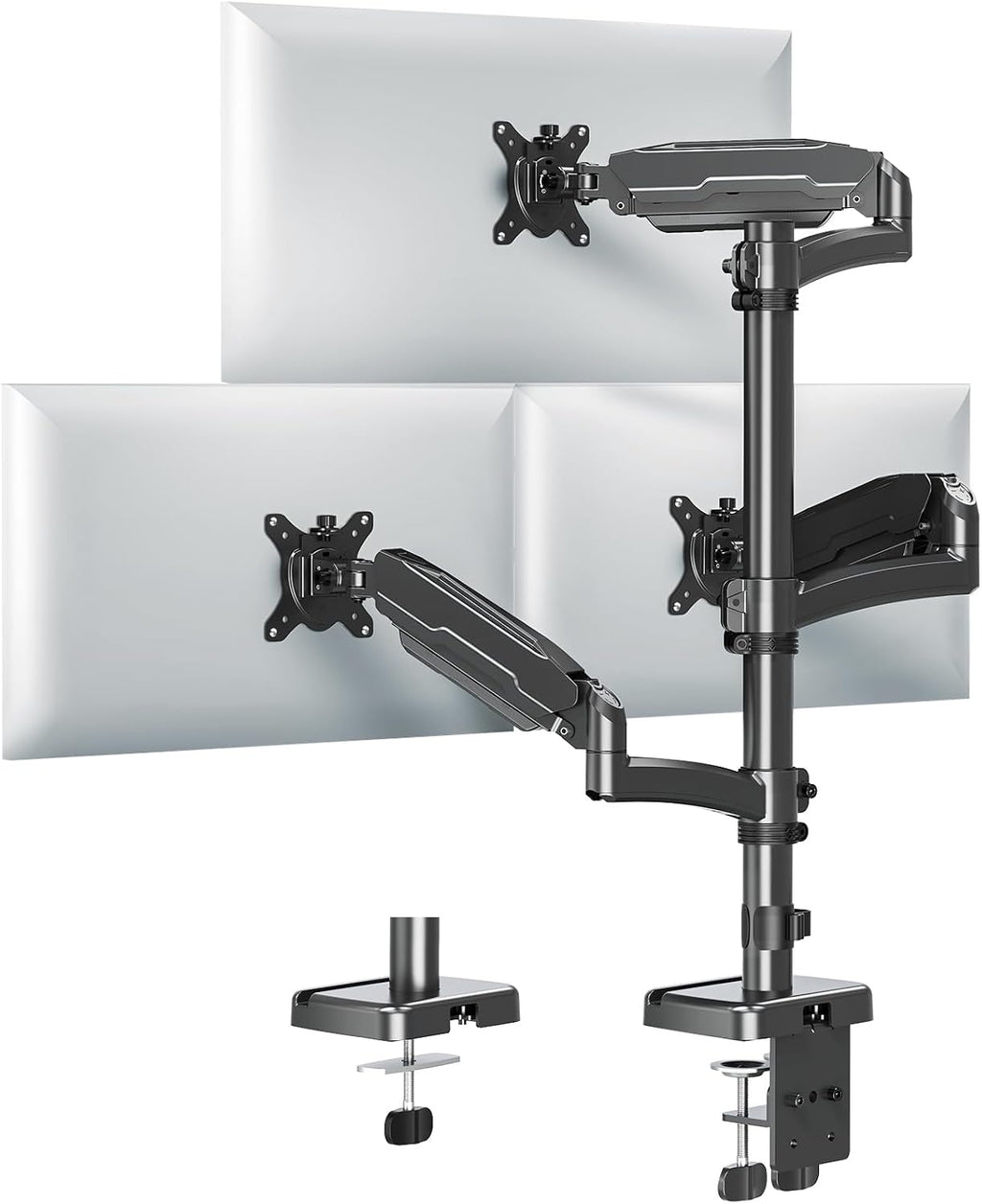 Triple Monitor Mount for Max 32" Computer Screen, Adjustable 3 Monitor Desk Mount, up to 19.8lbs Each, Spring Monitor Arm with Tilt Swivel Rotation, VESA Mount 75x75/100x100mm
