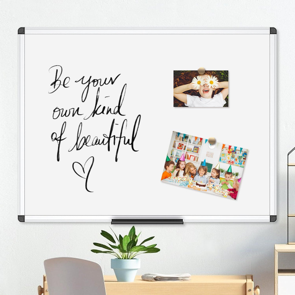 Magnetic White Board, Dry Erase Board 24 X 18 Inches, Whiteboard with Silver Aluminium Frame | With aluminium frame and removable pen tray, scratch-resistant, magnetic board for office, home and school