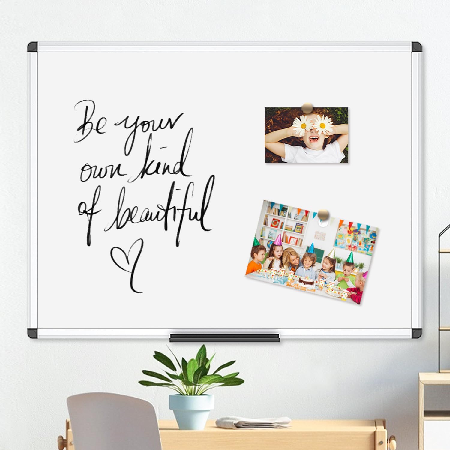 Magnetic White Board, Dry Erase Board 24 X 18 Inches, Whiteboard with Silver Aluminium Frame | With aluminium frame and removable pen tray, scratch-resistant, magnetic board for office, home and school