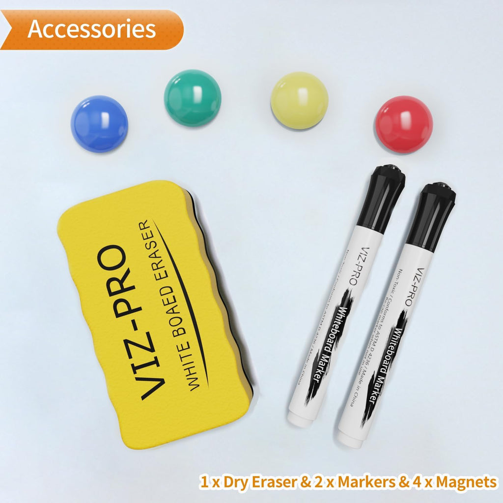 Magnetic Whiteboard/Dry Erase Board with Black Aluminium Frame, 48 X 24 Inches, Includes 1 Eraser & 2 Markers & 4 Magnets | Includes 1 Eraser, 2 Markers & 4 Magnets, Wall Mounted Whiteboard for School Office and Home