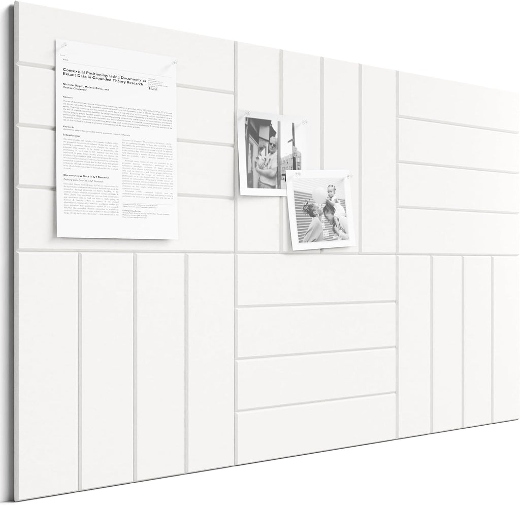 Large Felt Bulletin Board, 36" x 24" Cork Board Alternative, 6-Pack Bold Stripe Felt Wall Tiles with 30 Push Pins and 40 Adhesive Tabs, Ideal for Office, Home & Classroom, Milky White