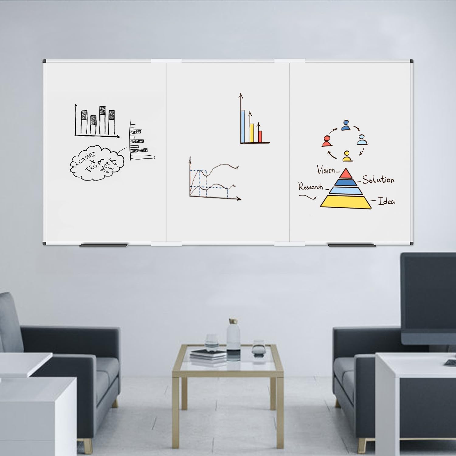 Large Magnetic Whiteboard, 96 X 48 Inches,Foldable Dry Erase Board | Wall Mounted White Board for School Office and Home 8' X 4'